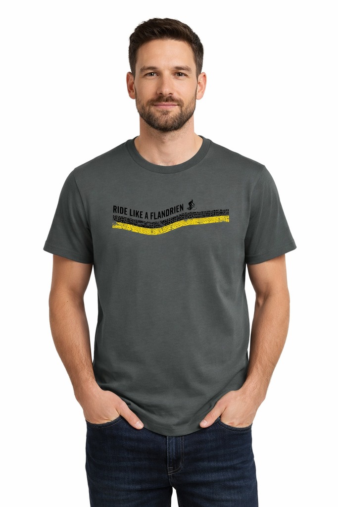T shirt Cobbles ' Ride like a Flandrien' ( kaki) (S)